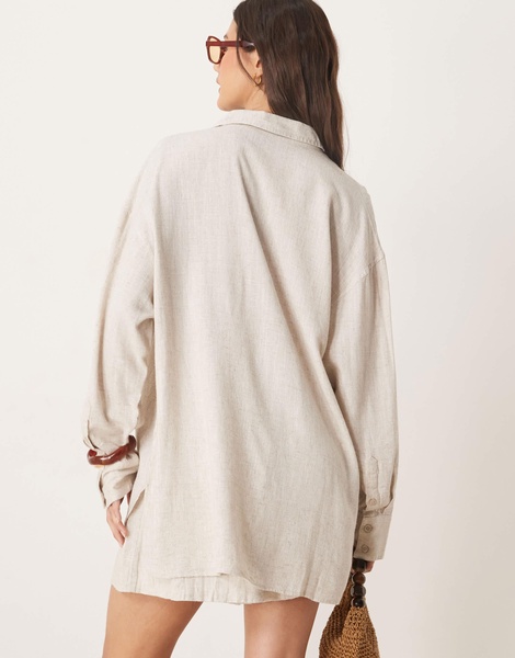 ASOS DESIGN Isabel mix & match linen blend oversized beach shirt in natural