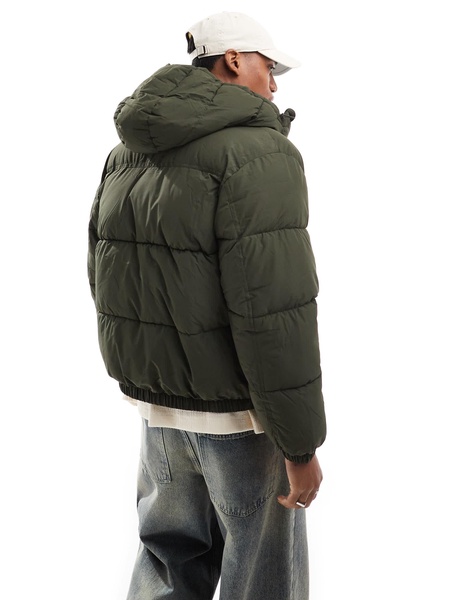 Bershka puffer jacket with hood in khaki