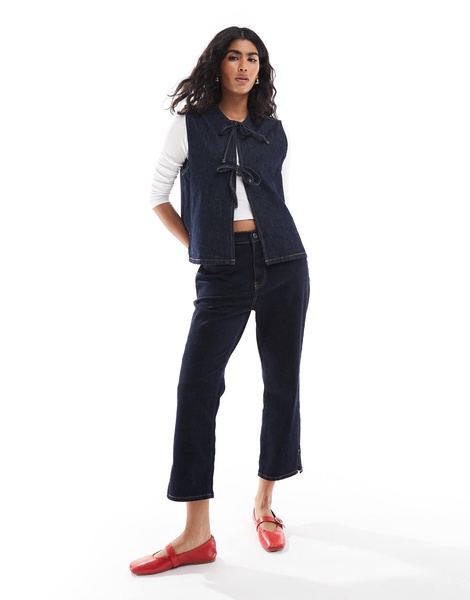 ASOS DESIGN denim vest with ties in indigo