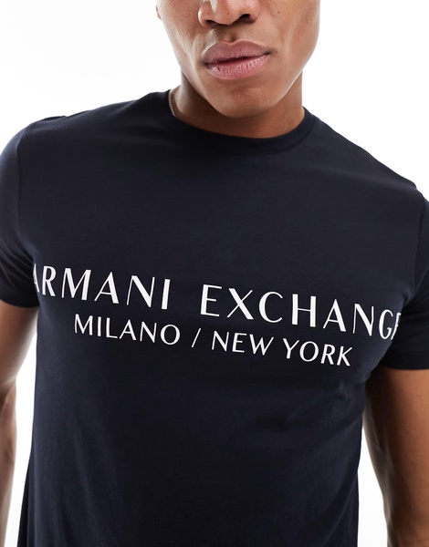 Armani Exchange linear logo T-shirt in navy