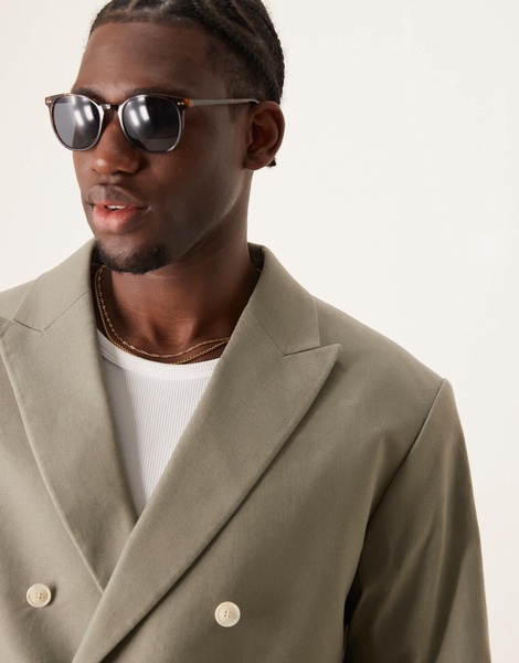 ASOS DESIGN linen mix boxy suit blazer in khaki