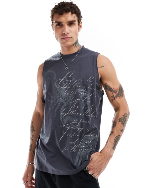 ASOS DESIGN relaxed tank top in black with grunge all over print
