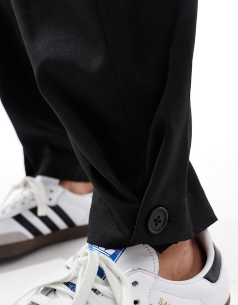 ASOS DESIGN button hem barrel tailored pants in black