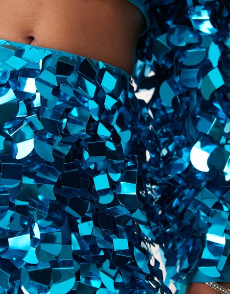 ASOS EDITION embellished 3D sequin mini skirt in teal blue - part of a set