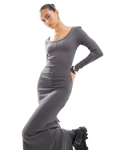 Brave Soul ribbed jersey dress in slate gray