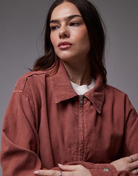 Topshop corduroy zip up jacket in chutney