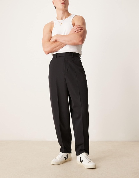 ASOS DESIGN smart baggy balloon fit pants in black