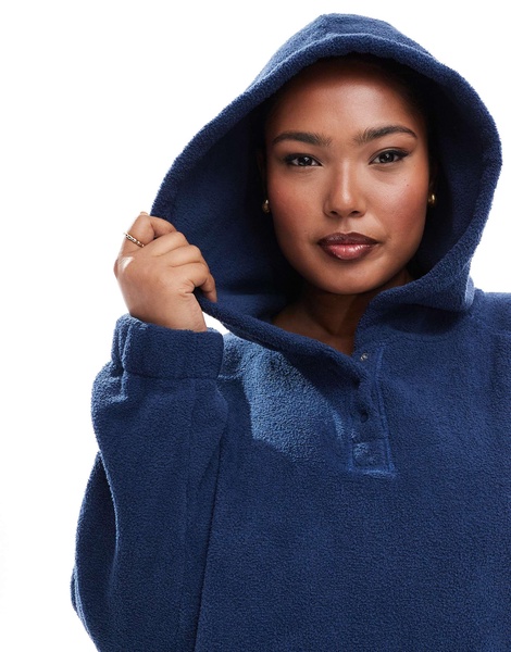 ASOS DESIGN Curve lounge microfleece hoodie in dark blue