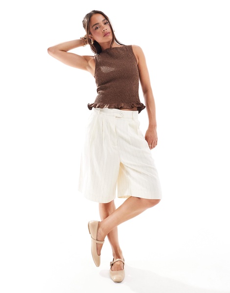 ASOS DESIGN poplin shirred neck tank top in brown