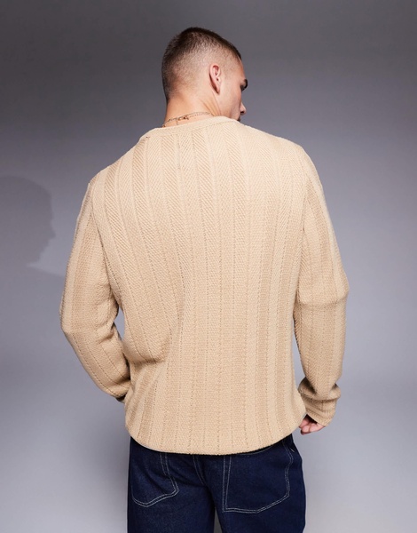 ASOS DESIGN knitted sweater with contrast rib in stone