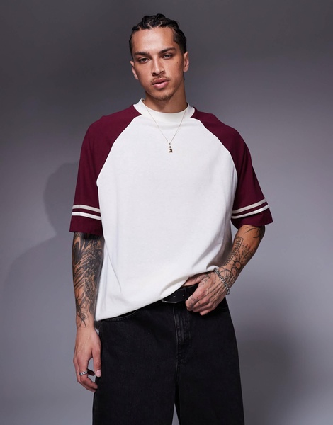 ASOS DESIGN oversized contrast raglan T-shirt with tape detail in cream