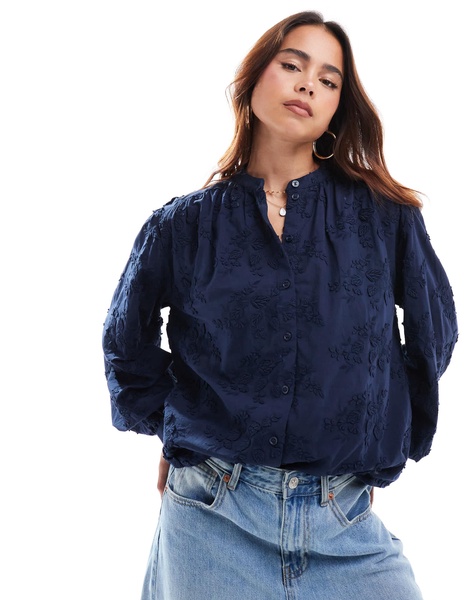 & Other Stories floral embroidered blouse in navy