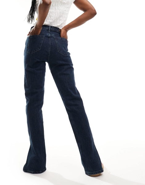 Blank NYC straight leg jeans with slit hem in darkwash blue