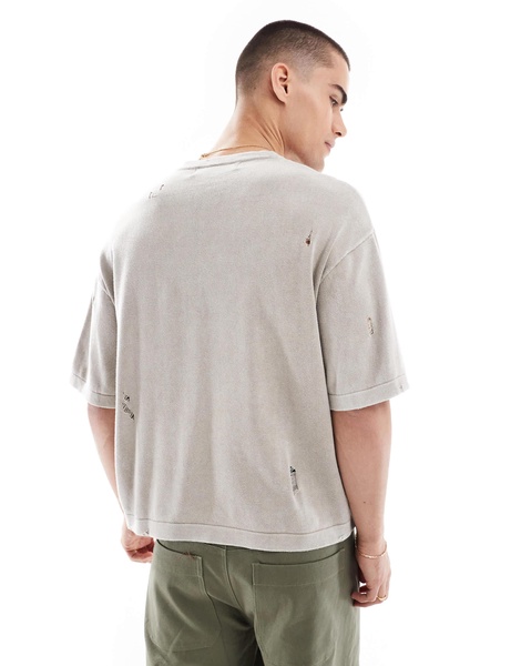 Bershka knit washed t-shirt in beige