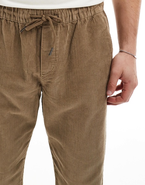 Jack & Jones loose fit drawstring cord pants in tan
