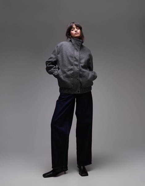 Topshop wool look bomber jacket in charcoal