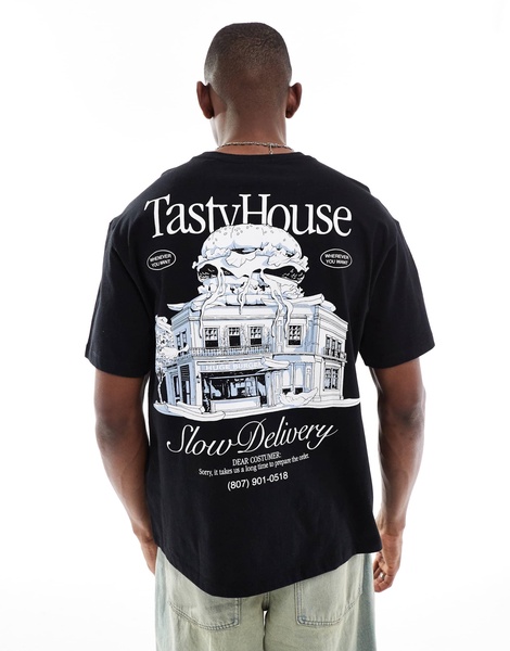 Bershka tasty house back printed T-shirt in black
