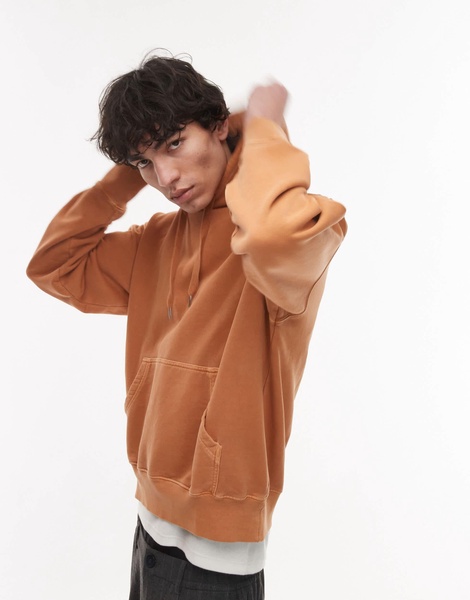 ARKET relaxed terry hoodie in terracotta orange