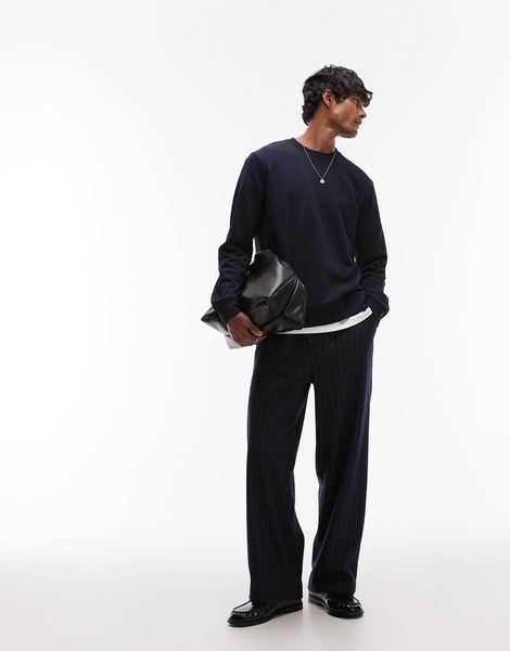 ARKET minimal jersey sweatshirt with crew neck in navy