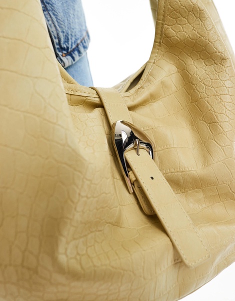 Stradivarius shoulder bag in buttermilk faux croc