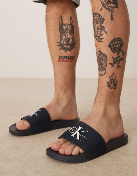 Calvin Klein Jeans large logo slides in navy