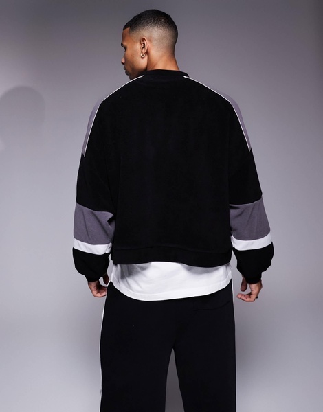 ASOS DESIGN extreme oversized color block sweater in black gray and white fleece