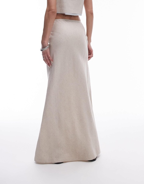 Topshop linen mix bias midi skirt in natural