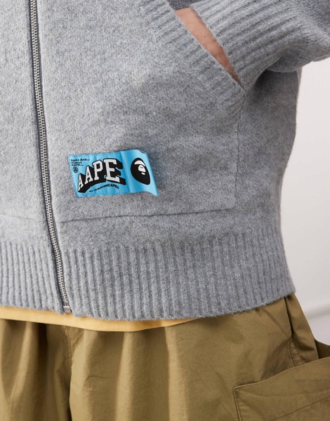 Aape By A Bathing Ape back print logo zip-up hoodie in gray
