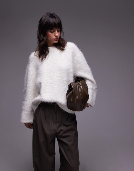 Topshop ultra fluffy oversized sweater in ivory
