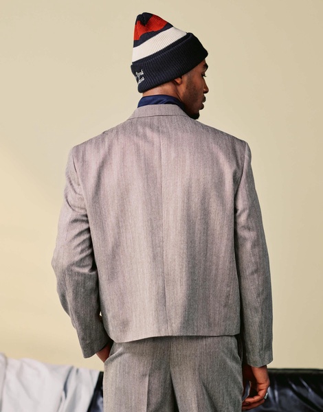 ASOS DESIGN boxy cropped suit jacket in stone textured herringbone