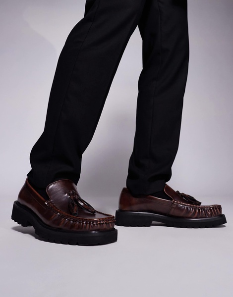 ASOS DESIGN square toe loafers in brown with tassel