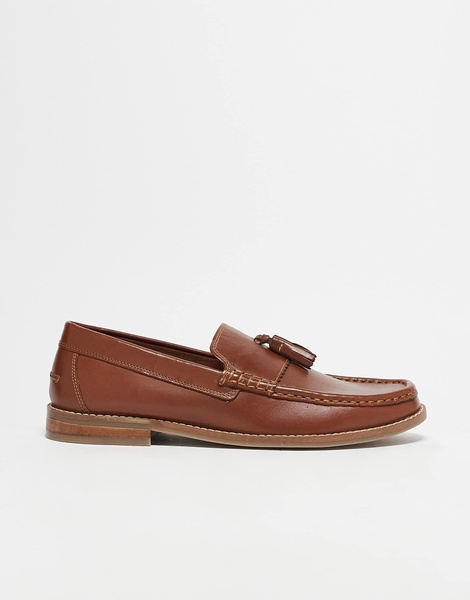 ASOS DESIGN tassel loafers in tan leather with natural sole