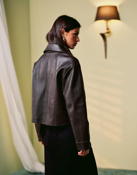 Mango faux leather button up jacket in brown