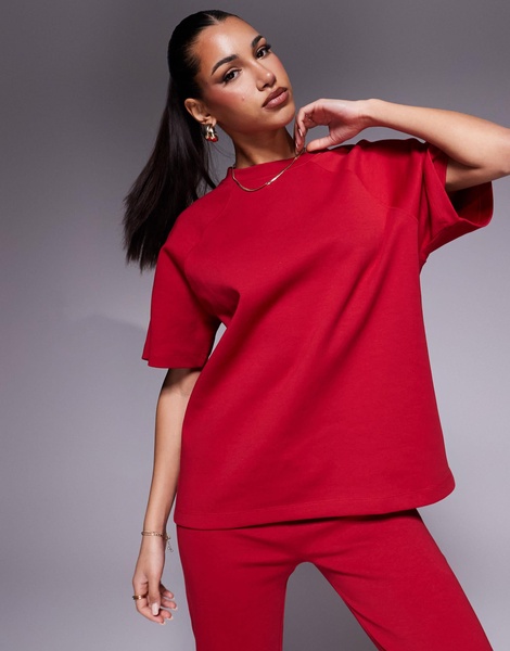 ASOS DESIGN interlock raglan t-shirt in red - part of a set