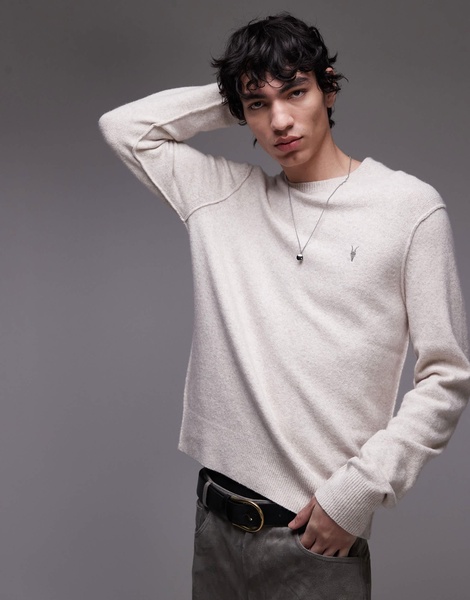 AllSaints Statten ramskull wool blend sweater in oatmeal