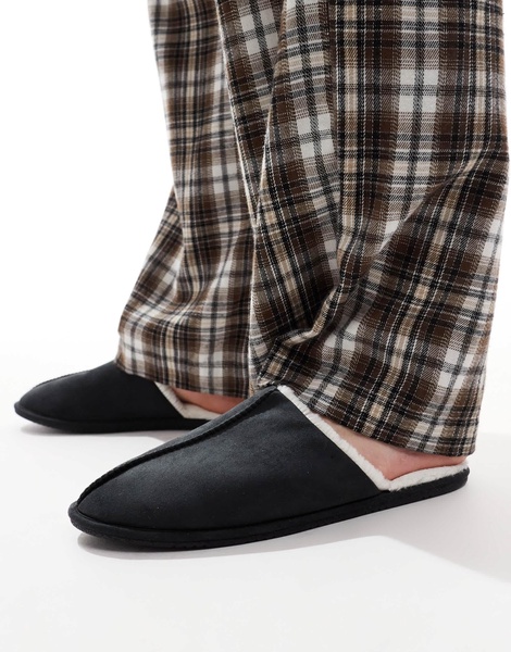 ASOS DESIGN mule slippers in black with faux shearling lining