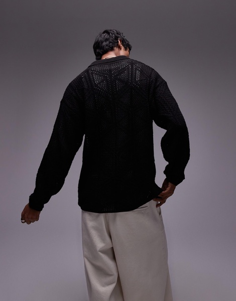 Topman patterned polo in black