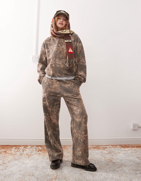 Weekday Davina oversized sweatpants with distressed tie dye print in khaki - part of a set