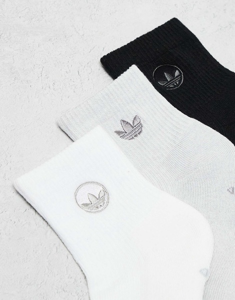 adidas Originals Unisex PRM 3 pack quarter socks in gray multi