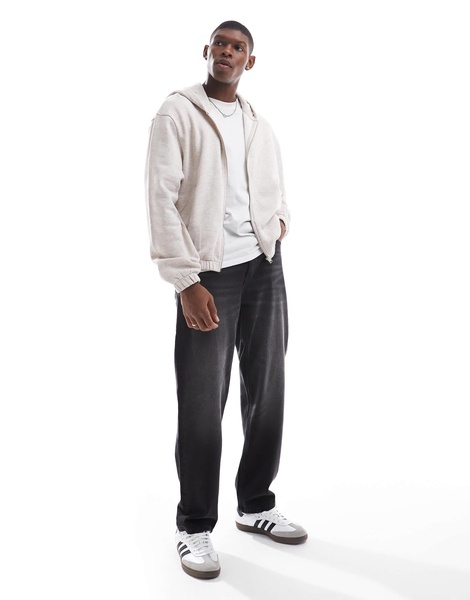 ASOS DESIGN 400g heavyweight boxy oversized zip through hoodie in oatmeal heather