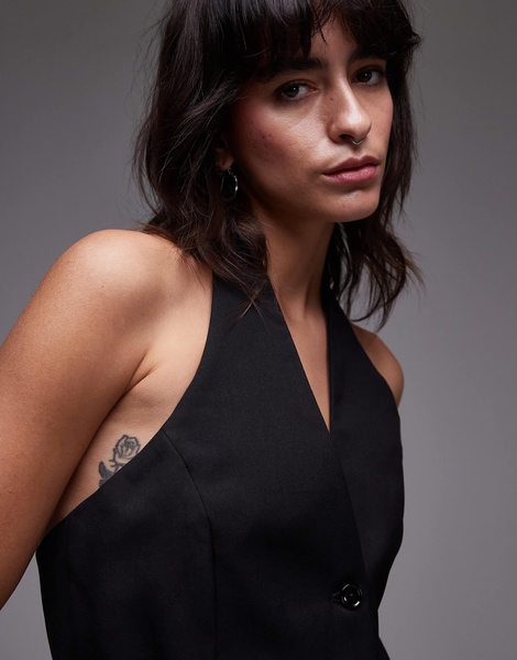 Mango halter cinched waist vest in black - part of a set