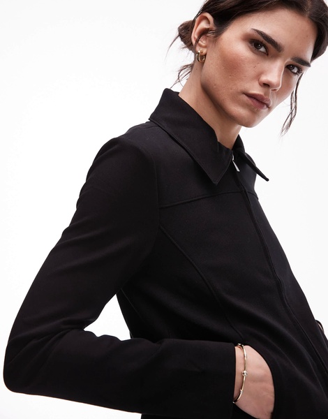 Mango zip up tailored jacket in black
