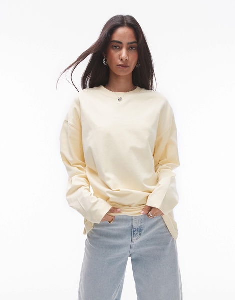 Topshop premium seam detail long sleeve skater tee in buttermilk
