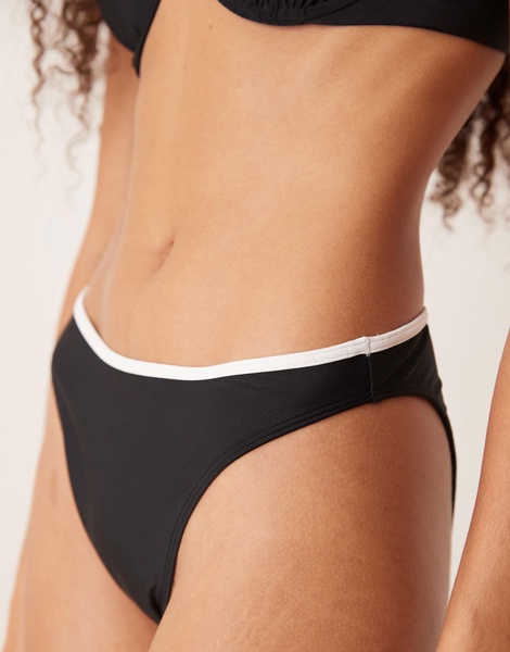 Abercrombie & Fitch mid rise contrast trim bikini bottom co-ord in black - part of a set