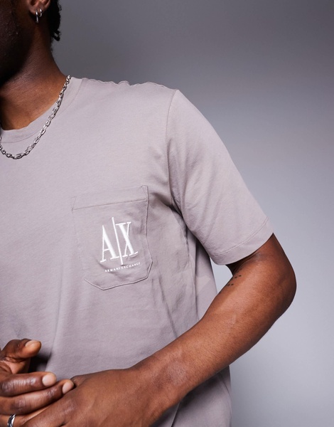 Armani Exchange pocket logo t-shirt in brown