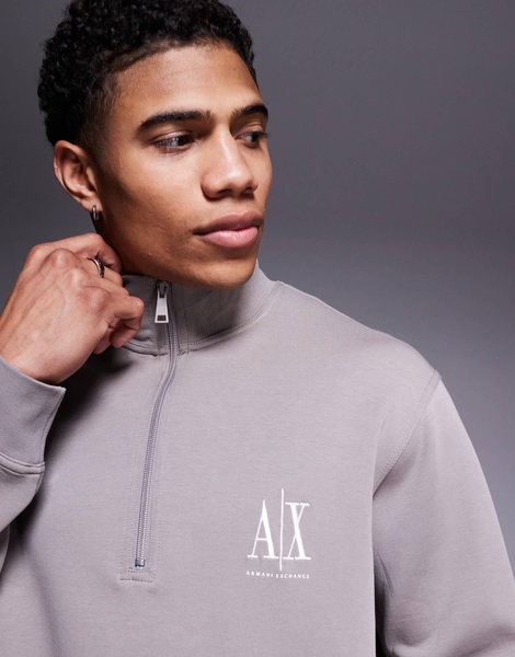 Armani Exchange logo half zip sweatshirt in brown