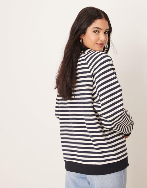 ASOS DESIGN oversized stripe long sleeve sweat with navy rib