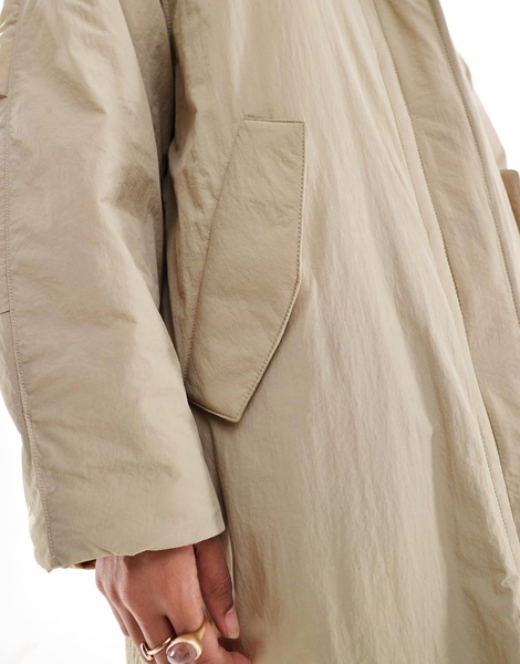 ASOS DESIGN clean longline puffer coat with hood in ice gray