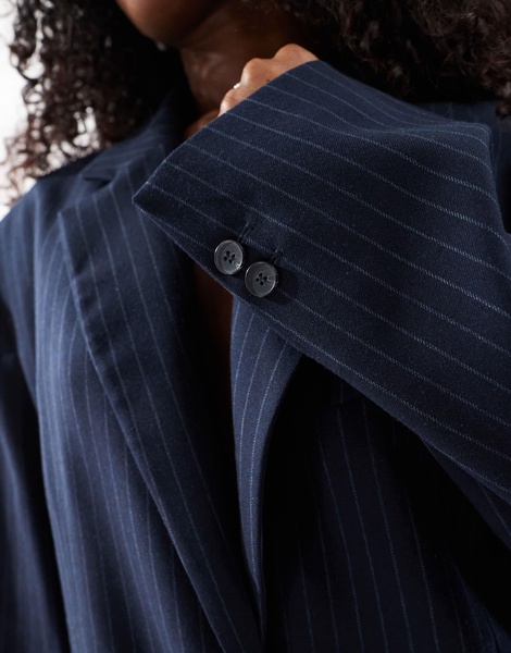 Bershka ultra oversized blazer in navy stripe - part of a set