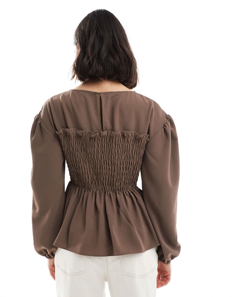 ASOS DESIGN shirred waist top in stone
